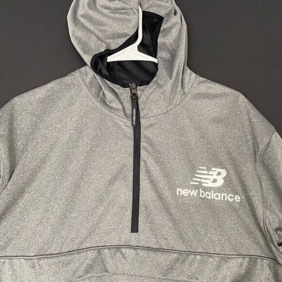 New Balance Mens Size M  1/4 Zip Water Resistant Soft Shell Hooded Jacket Gray - Picture 8 of 14